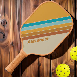 Vintager Sportwüste Regenbogen mit Namen gestriche Pickleball Schläger