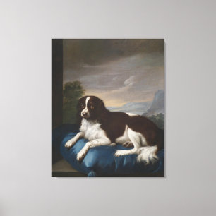 Vintager Springer Spaniel auf Kissen Leinwanddruck
