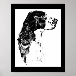 Vintager Springer Spaniel Dog Black and White Art Poster