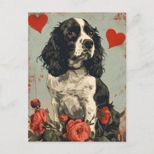 Vintager Springer-Spaniel-Valentinstag Postkarte