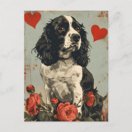 Vintager Springer-Spaniel-Valentinstag Postkarte
