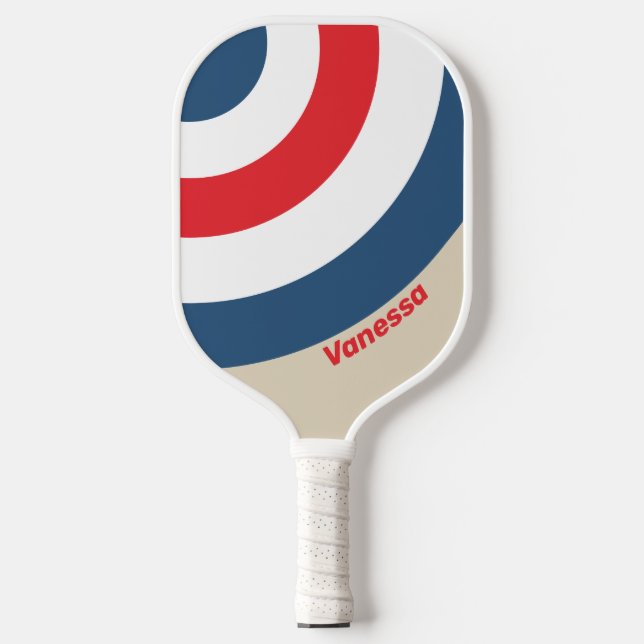 Vintager Squadron-Kreis Streifen mit Namen Pickleball Schläger (Vorderseite)