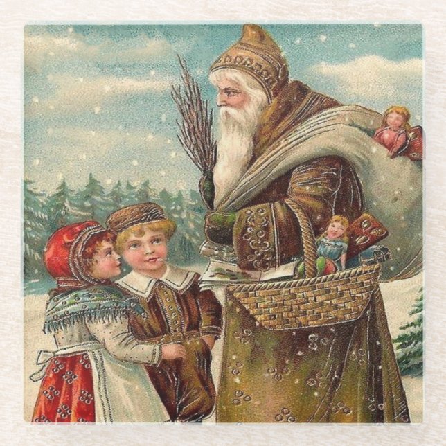 Vintager St. Nicolas-Untersetzer für Kinder Glasuntersetzer (Vorderseite)