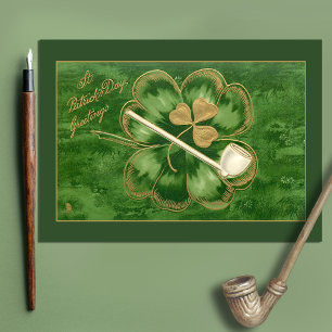 Vintager St. Patrick's Day Gruß mit Kleeblatt Postkarte
