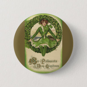 Vintager St. Patrick's Day, irisches Lass in einem Button