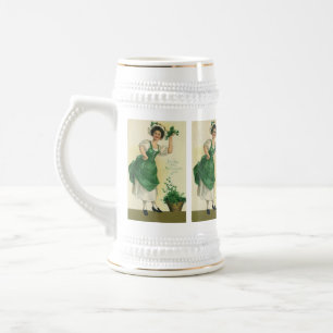 Vintager St. Patrick's Day Irish Lass mit Clovers Bierglas