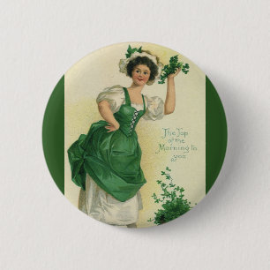 Vintager St. Patrick's Day Irish Lass mit Clovers Button