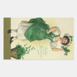Vintager St. Patrick's Day Irish Lass mit Clovers Rechteckiger Aufkleber