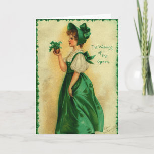Vintager St. Patrick's Day Lass Green tragen Karte