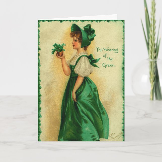 Vintager St. Patrick's Day Lass Green tragen Karte (Vorderseite)