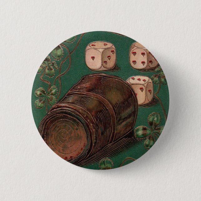 Vintager St. Patrick's Day, Viel Glück Irish Dice Button (Vorderseite)