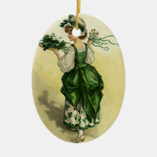 Vintager St. Patrick's Day, Woman Green Kleeblatts Keramik Ornament