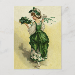 Vintager St. Patrick's Day, Woman Green Kleeblatts Postkarte