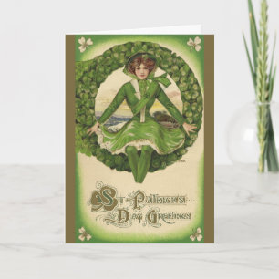 Vintager St. Patrick's Day, Wreath mit Irish Lass Karte