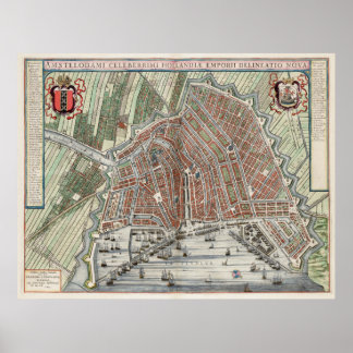 Vintager Stadtplan von Amsterdam Poster