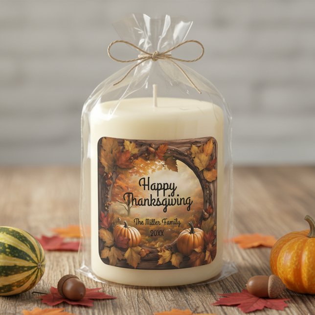 Vintager Stallholz-Rahmen glücklich Thanksgiving Quadratischer Aufkleber (Von Creator hochgeladen)