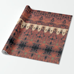 Vintager Stammemuster Rost Orange Bullkuhschädel Geschenkpapier