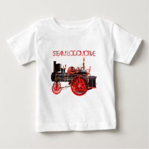 VINTAGER STAMMSTAHL LOCOMOTIVE Red White Baby T-shirt