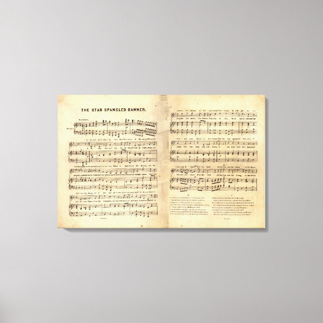 Vintager Star Spangled Banner Song Sheet Texte Leinwanddruck (Vorderseite)
