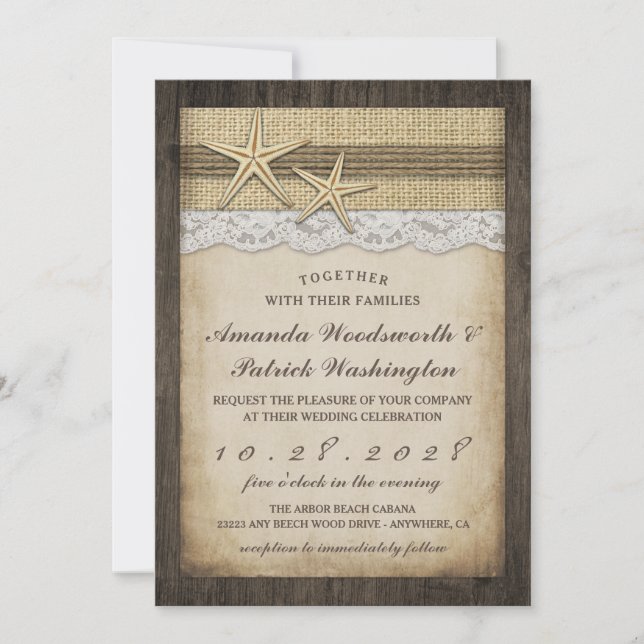 Vintager Starfish Beach Hochzeitsempfang Einladung (Vorderseite)