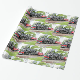 Vintager Steam-Motor-Train Rotes Muster Geschenkpapier