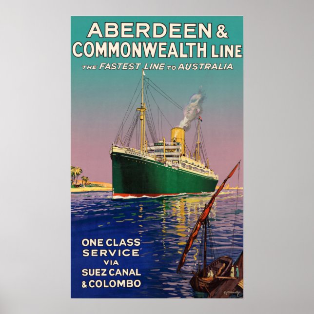 VINTAGER STEAMBOAT REISEPOSTER POSTER (Vorne)