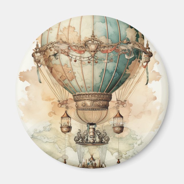 Vintager Steampunk Blue Hot Air Ballon (2) Magnet (Vorne)