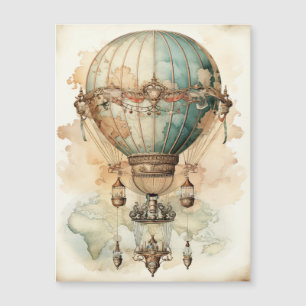 Vintager Steampunk Blue Hot Air Ballon (2) Magnetkarte