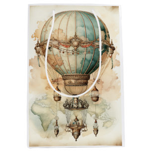 Vintager Steampunk Blue Hot Air Ballon (2) Mittlere Geschenktüte
