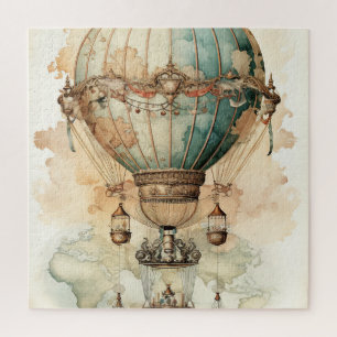 Vintager Steampunk Blue Hot Air Ballon (2) Puzzle