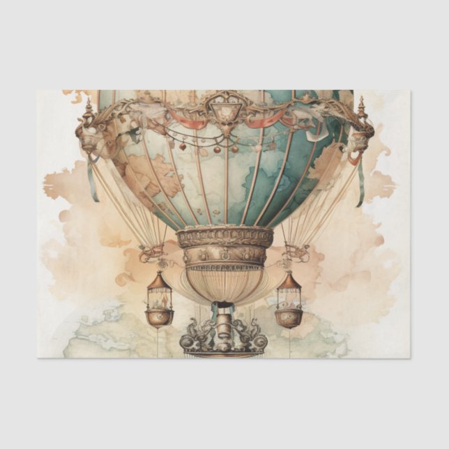 Vintager Steampunk Blue Hot Air Ballon (2) Seidenpapier (Vorderseite)