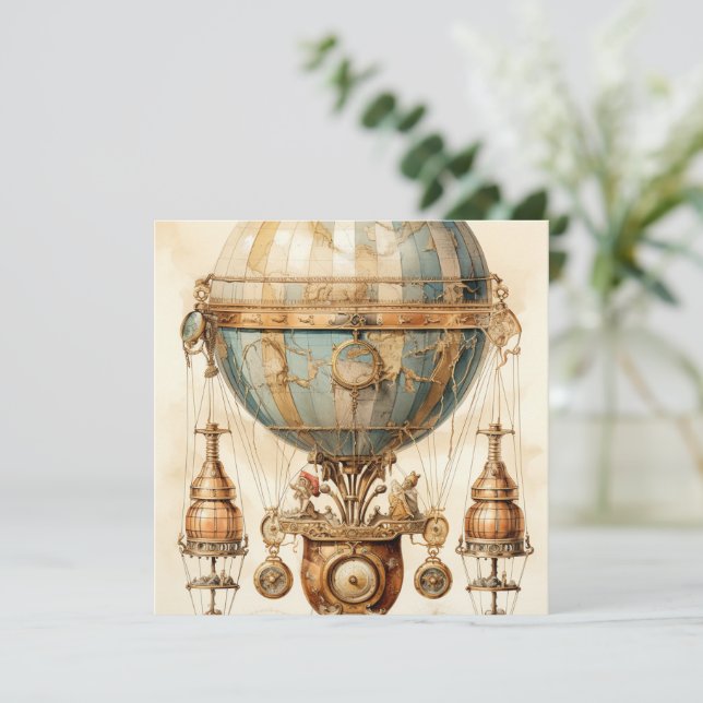 Vintager Steampunk Blue Hot Air Ballon (3) (Stehend Vorderseite)