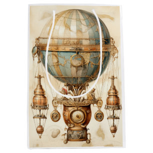 Vintager Steampunk Blue Hot Air Ballon (3) Mittlere Geschenktüte