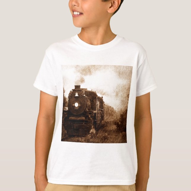 Vintager Steampunk Eisenbahn-Antiken-Dampf-Zug T-Shirt (Vorderseite)