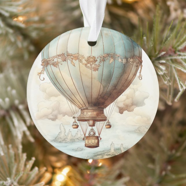Vintager Steampunk-Heißluftballon (2) Ornament (Baum)