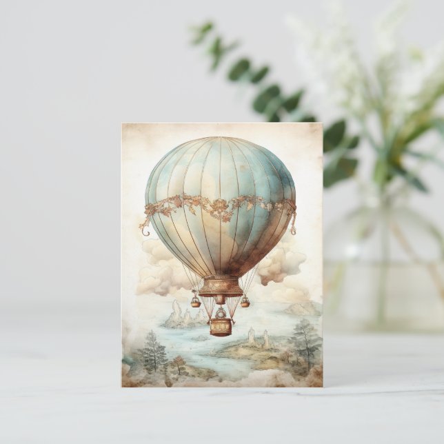 Vintager Steampunk-Heißluftballon (2) Postkarte (Stehend Vorderseite)