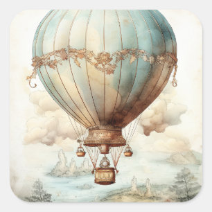 Vintager Steampunk-Heißluftballon (2) Quadratischer Aufkleber
