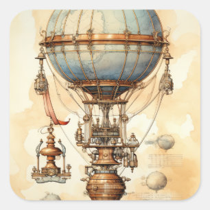 Vintager Steampunk-Heißluftballon (3) Quadratischer Aufkleber