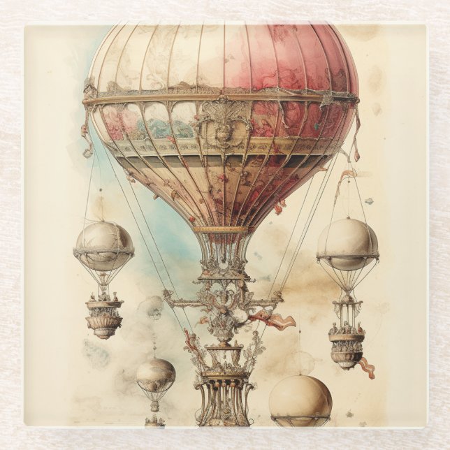 Vintager Steampunk-Heißluftballon (4) Glasuntersetzer (Vorderseite)
