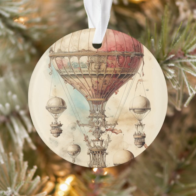 Vintager Steampunk-Heißluftballon (4) Ornament (Baum)