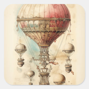 Vintager Steampunk-Heißluftballon (4) Quadratischer Aufkleber