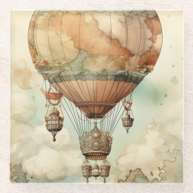 Vintager Steampunk-Heißluftballon (5) Glasuntersetzer (Vorderseite)