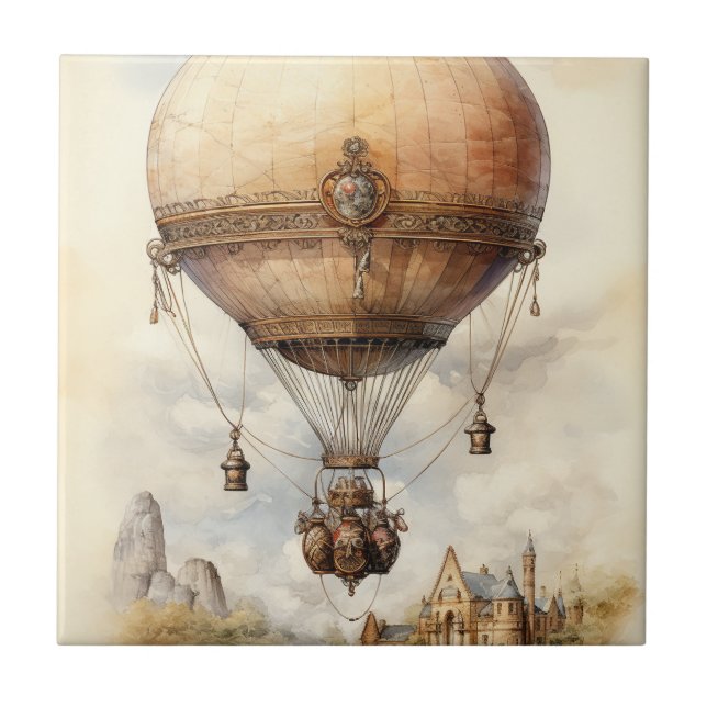 Vintager Steampunk Heißluftballon Fliese (Vorderseite)