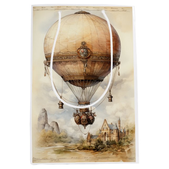 Vintager Steampunk Heißluftballon Mittlere Geschenktüte (Vorderseite)