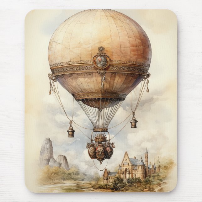 Vintager Steampunk Heißluftballon Mousepad (Vorne)