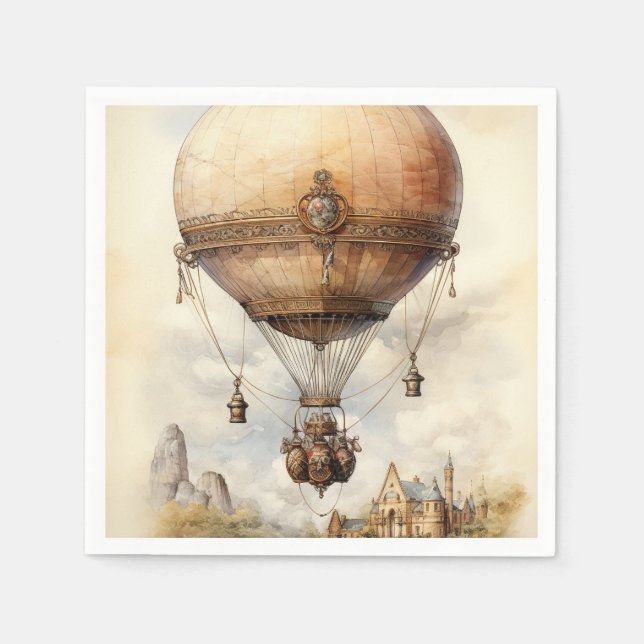 Vintager Steampunk Heißluftballon Serviette (Vorderseite)