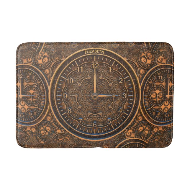 Vintager Steampunk Retro Rusty Art Déco Uhr Badematte (Vorderseite)