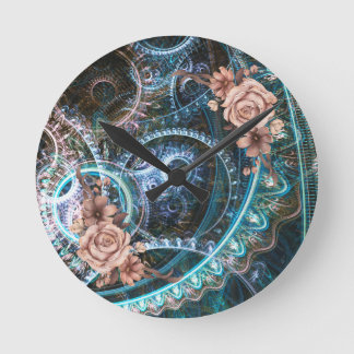 Vintager Steampunk Rustische Rose Abstrakt Runde Wanduhr