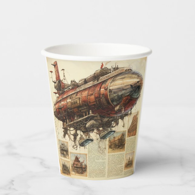 Vintager Steampunk Zeppelin (11) Pappbecher (Vorderseite)