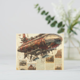 Vintager Steampunk Zeppelin (11) Postkarte